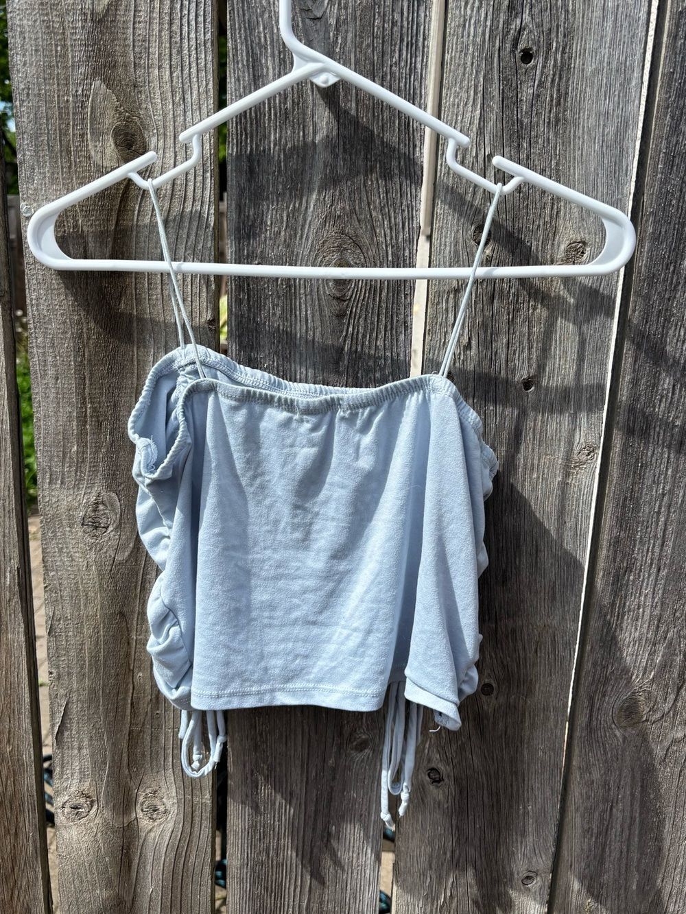 Heart & Hips Light Blue Ruched Drawstring Crop Top - Picture 2 of 4